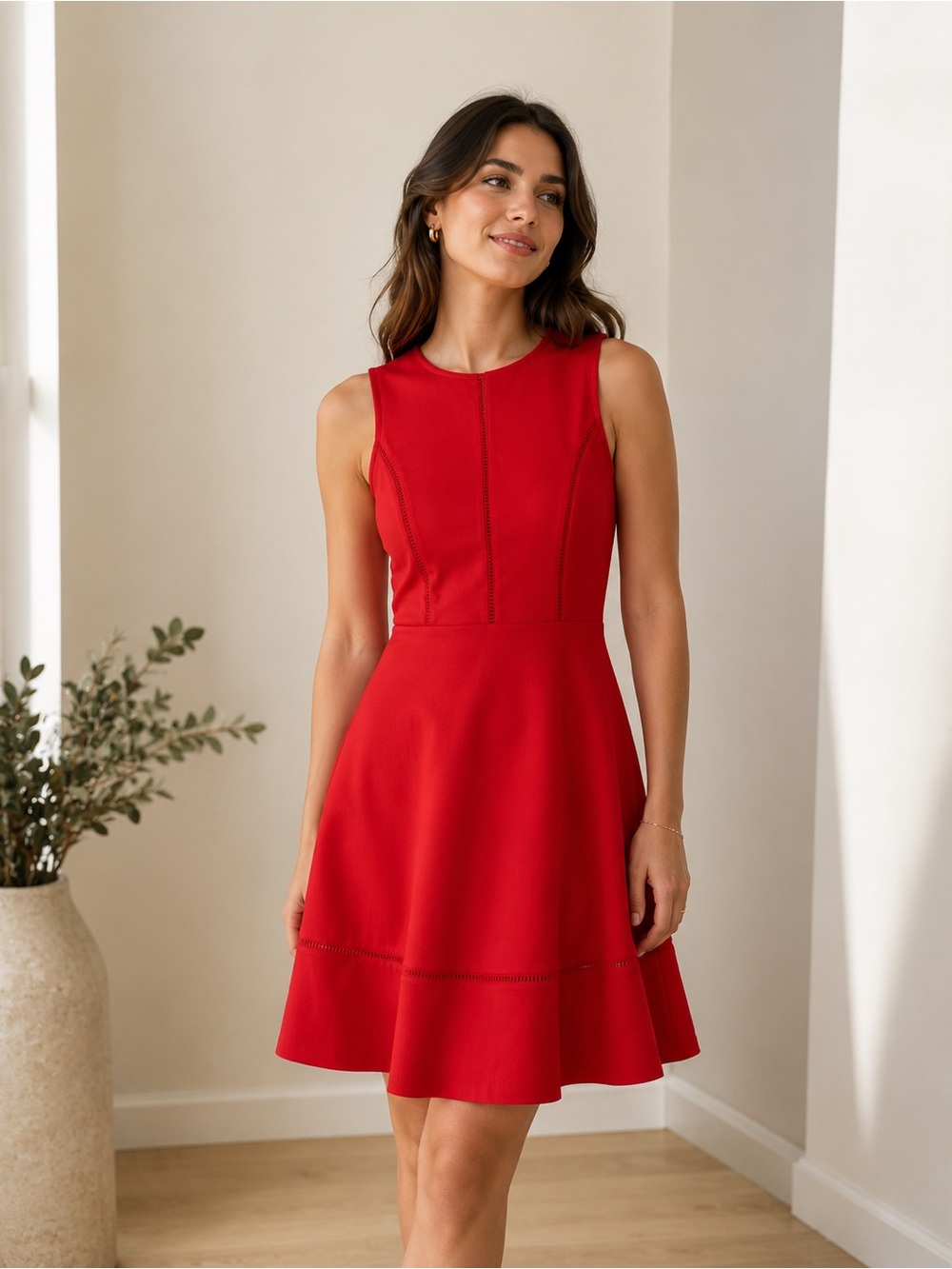 Soprano Red Fit & Flare Knee Length Dress Small